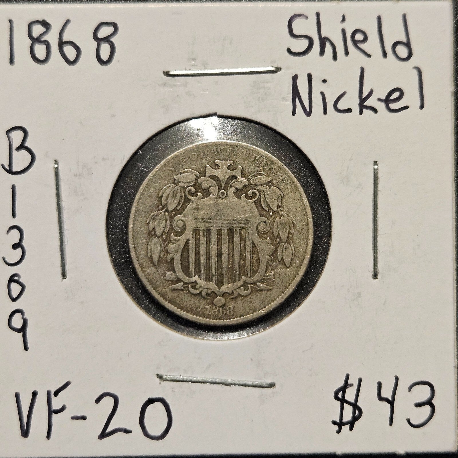 1868-P Shield Nickel Ungraded Very Fine B1309