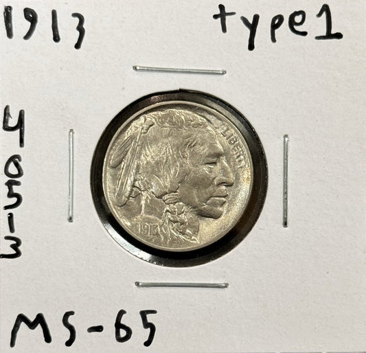 1913 Buffalo Nickel Type 1 - Mint State ( 40513 )