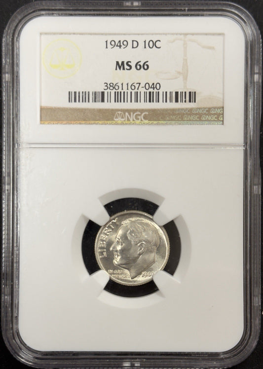 1949 D Roosevelt Dime - NGC MS66 ( 40657 )