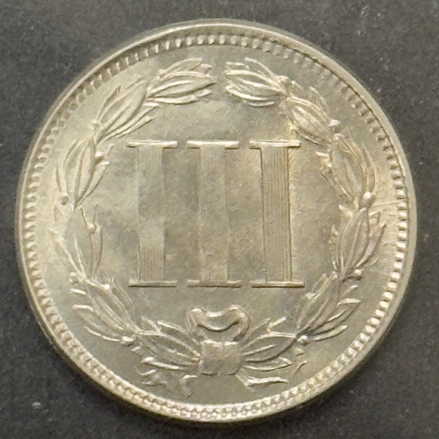 1865 3 Cent Nickel - Mint State *Crackout* ( 40489 )