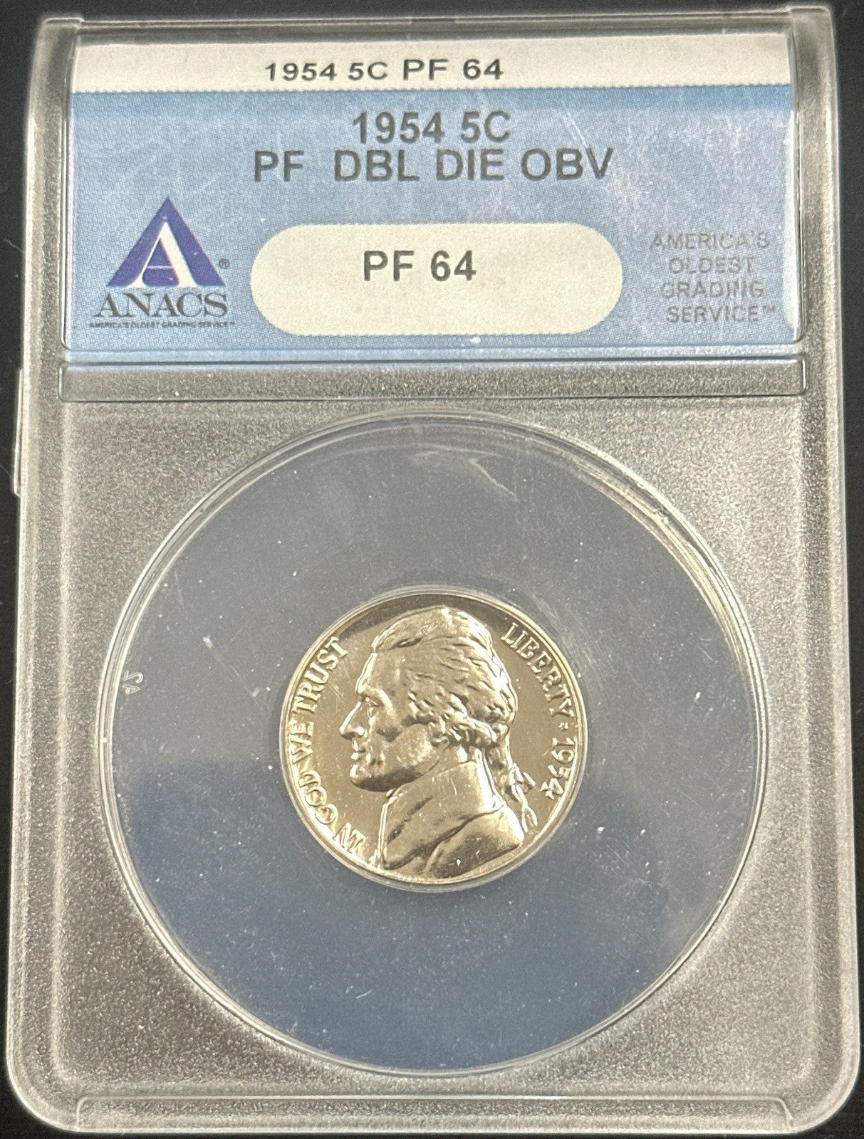 1954 Jefferson Nickel Pf 64 Double Die Obverse FS-401