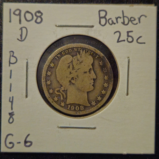 1908-D Barber Quarter Ungraded Good B1148
