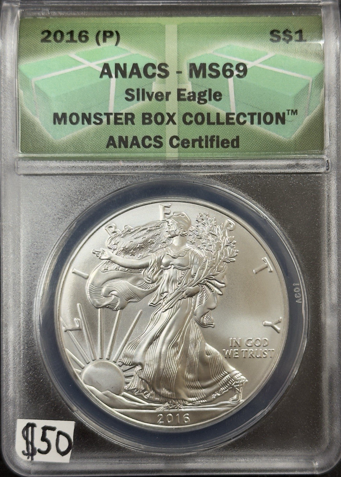 2016 (P) Silver Eagle - ANACS MS69 ( 40723 )