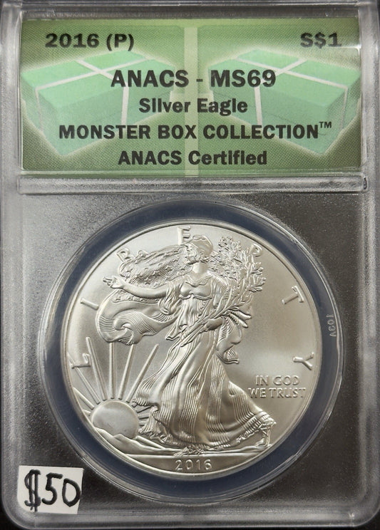 2016 (P) Silver Eagle - ANACS MS69 ( 40723 )