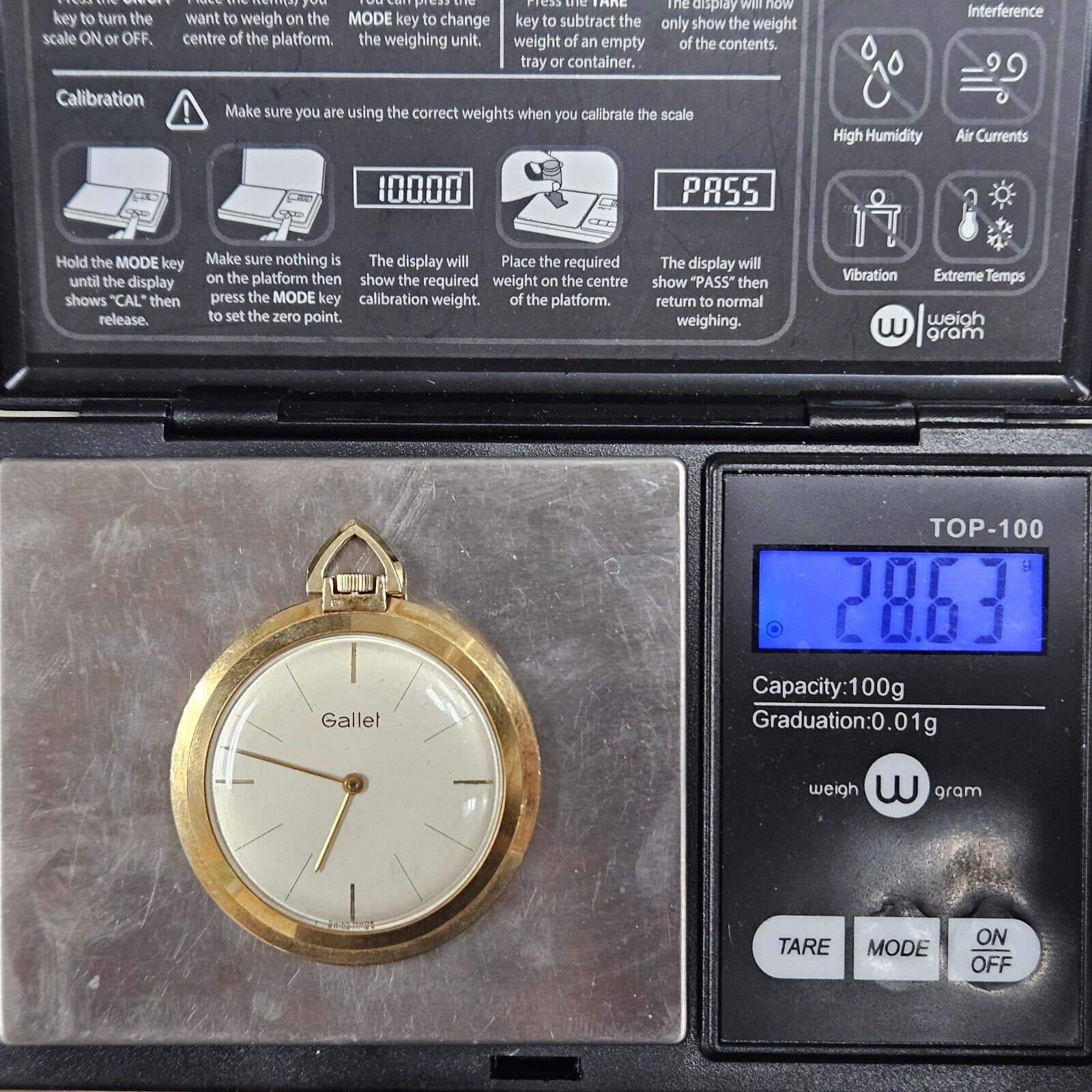 Vintage Gallet Pocket Watch 14k Solid Gold 32MM Dial Gold Hands 28.6 Grams