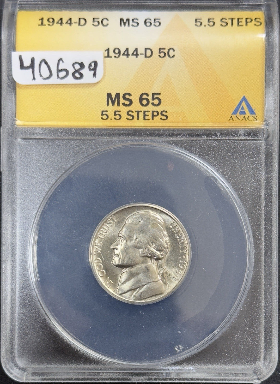 1944 D Jefferson Nickel 5.5 Steps - ANACS MS65 ( 40689 )
