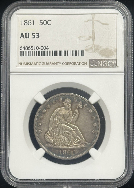 1861 Seated Liberty Half Dollar NGC AU 53 - A6TV
