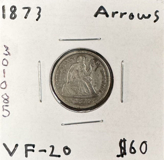 1873 Seated Dime - Very Fine ( 301085 )