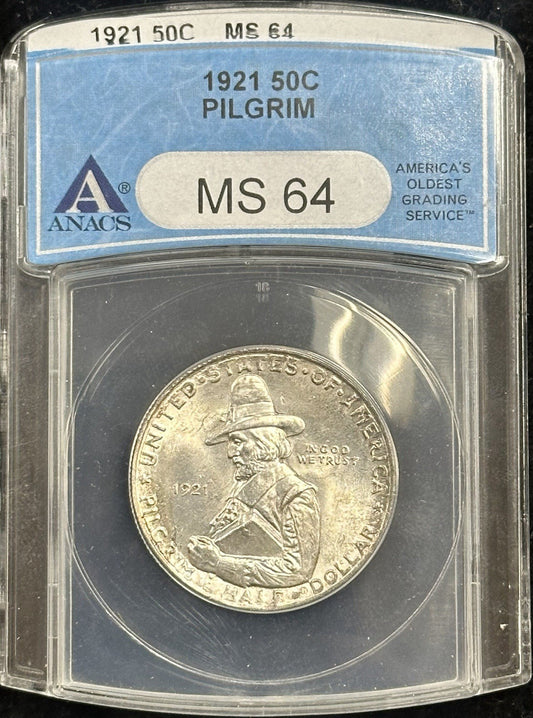 1921 Pilgrim Classic Commemrative Half Dollar ANACS MS64 - A6U9