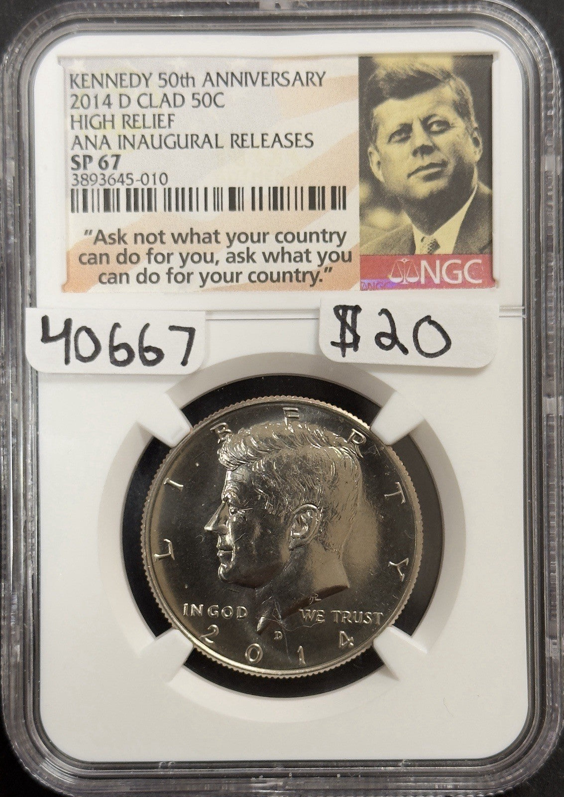 2014 D Kennedy Half Dollar 50TH Anniversary - NGC SP67 ( 40667 )