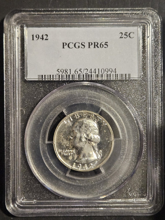 1942 Proof Washington Quarter PCGS PR65 (A6VP)