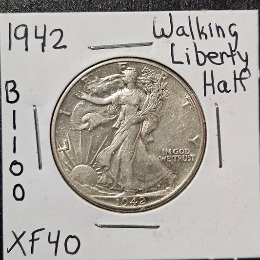 1942-P Walking Liberty Half Dollar Ungraded Extra Fine B1100