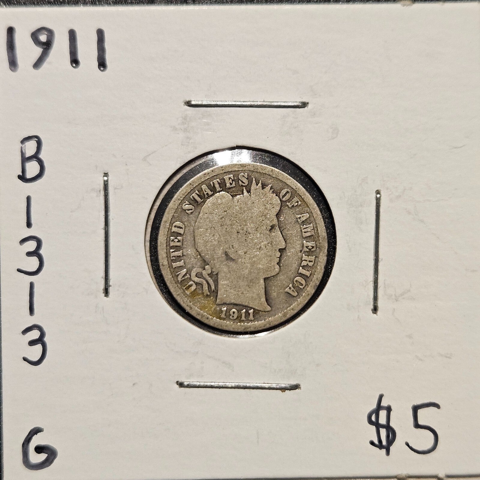 1911-P Barber Dime Ungraded Good B1313
