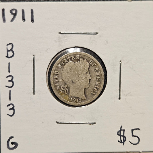 1911-P Barber Dime Ungraded Good B1313