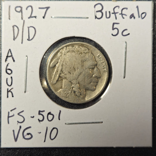 1927 D/D RPM Buffalo Nickel FS-401 VG (A6UK)