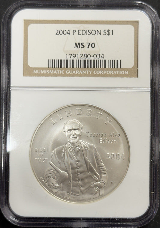2004 P Thomas Alva Edison Silver Dollar - NGC MS70 ( 40604 )