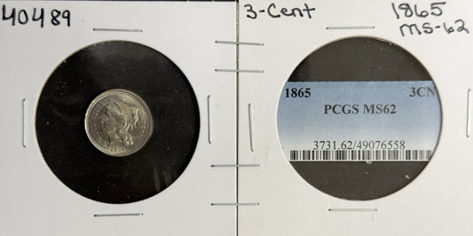 1865 3 Cent Nickel - Mint State *Crackout* ( 40489 )