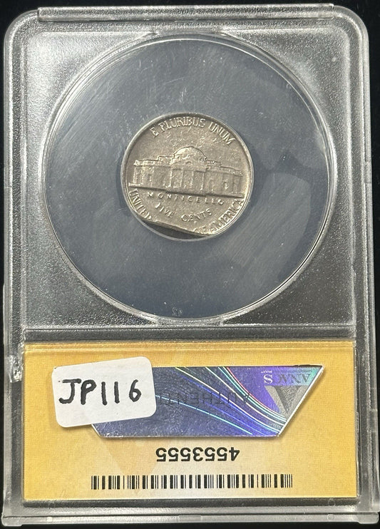 1958 Jefferson Nickel ERROR Straight Clip Weight 4.36 Grams ANACS AU58 JP116