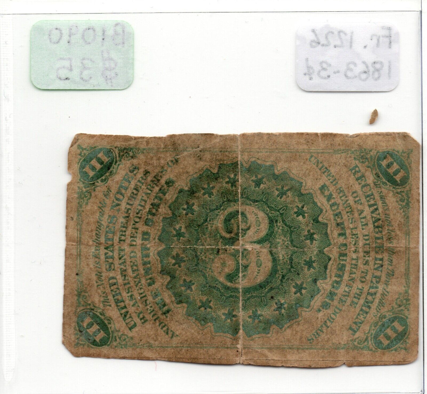1863 3-Cent Fractional Currency Receivable for all US Stamps B1090