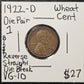 1922 d Lincoln Wheat Cent Die Pair 1 Reverse Straight Die Break Error B1088
