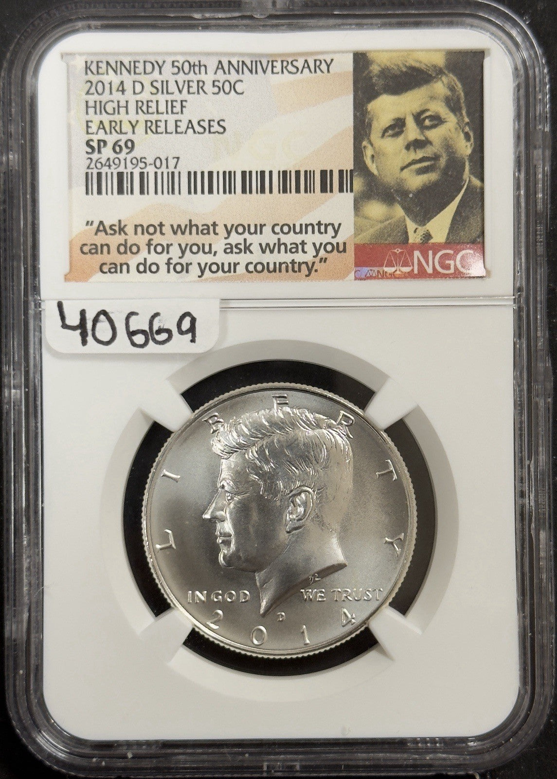 2014 D Kennedy Half Dollar 50TH Anniversary Silver - NGC SP69 ( 40669 )