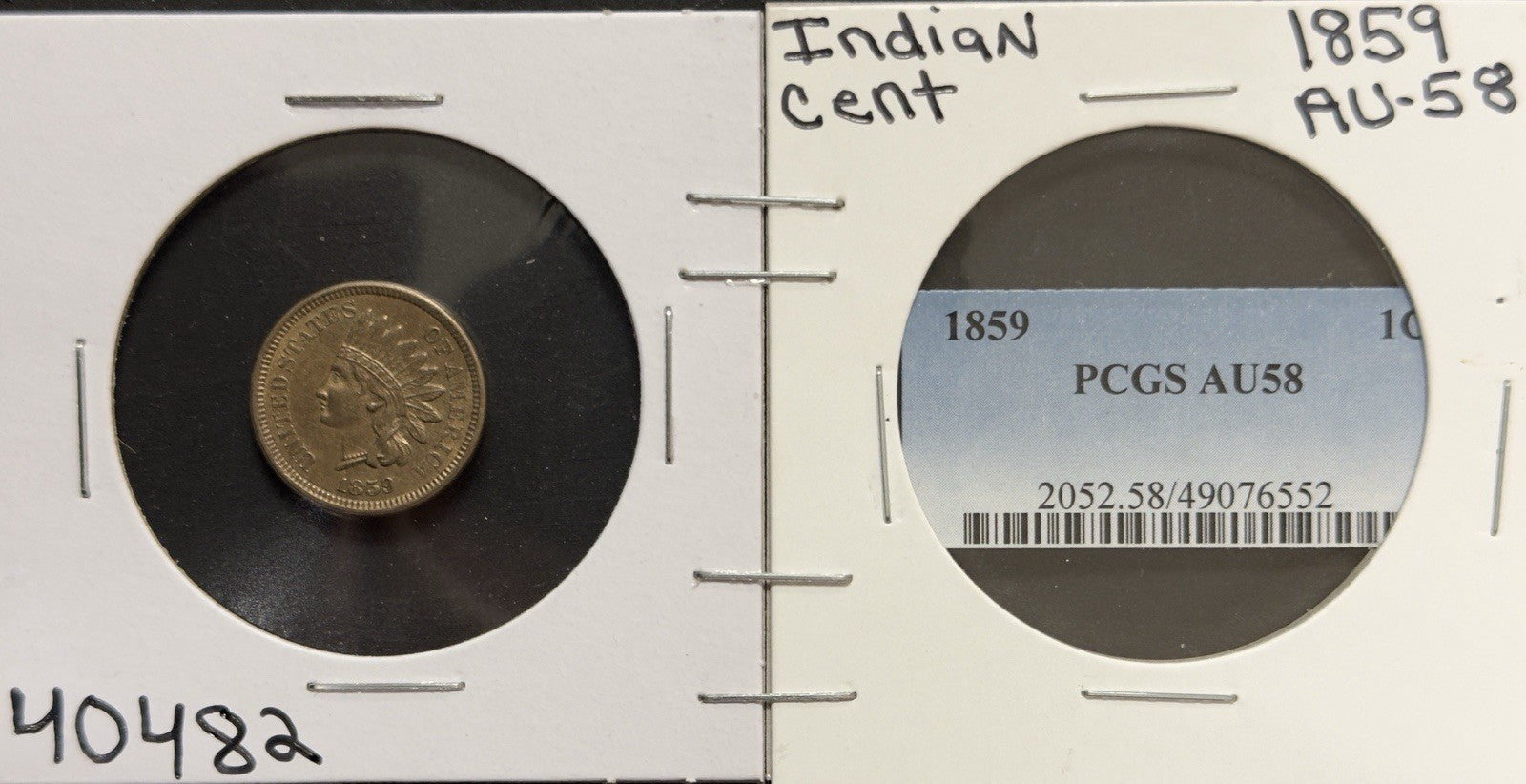 1859 Indian Head Cent - Almost Uncirculated *Crackout* ( 40482 )