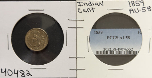 1859 Indian Head Cent - Almost Uncirculated *Crackout* ( 40482 )