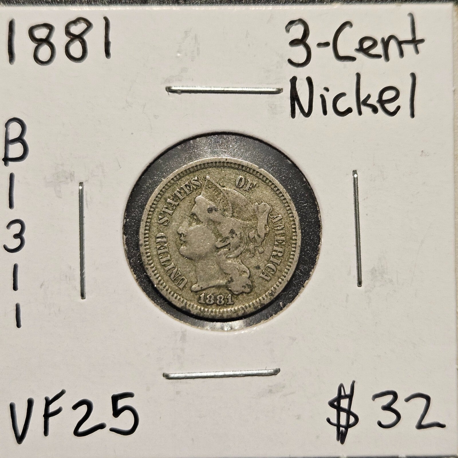 1881-P 3-Cent Nickel Ungraded Very Fine B1311