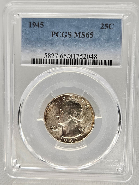 1945-P Washington Quarter PCGS MS65  Awesome Graded Coin!!