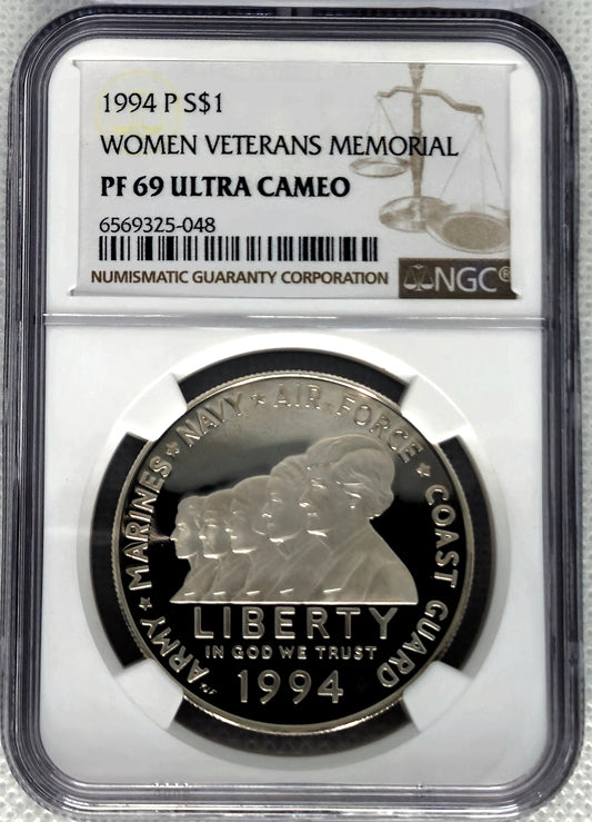 1994-P Women Veterans Memorial NGC PF 69 Ultra Cameo Commemorative SILVER DOLLAR