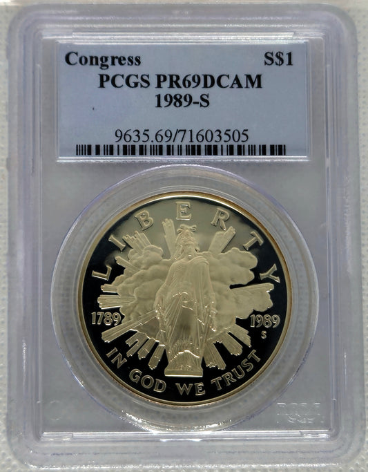 1989-S Congress Bicentennial PCGS PR 69 DCAM Commemorative Silver Dollar