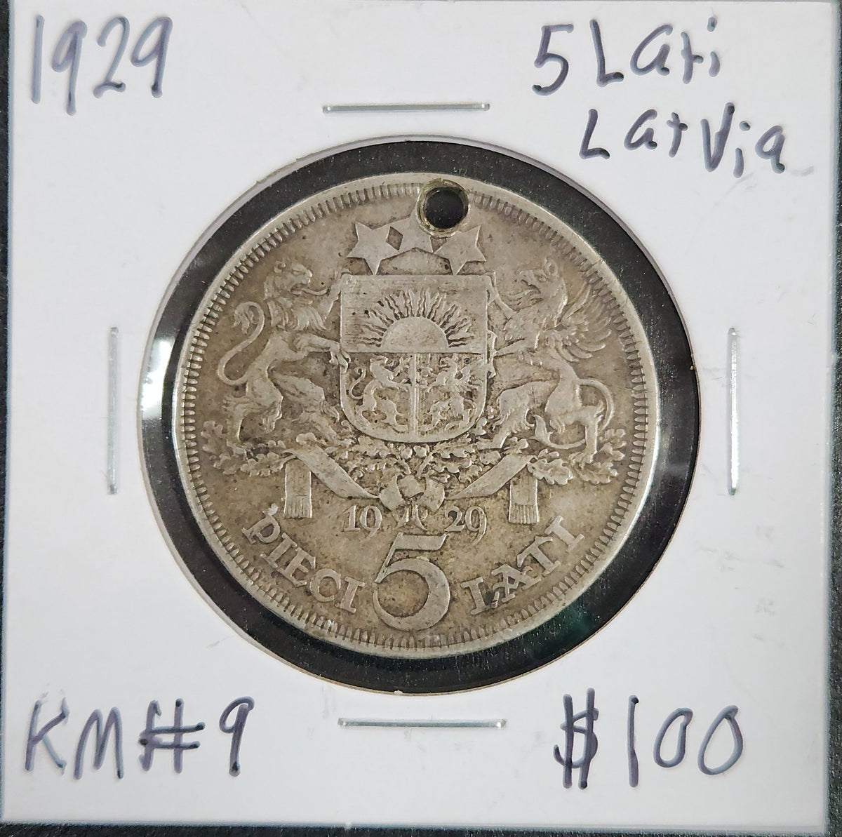 1929 5 Lati Latvia KM#9 Z2SD — Obverse
