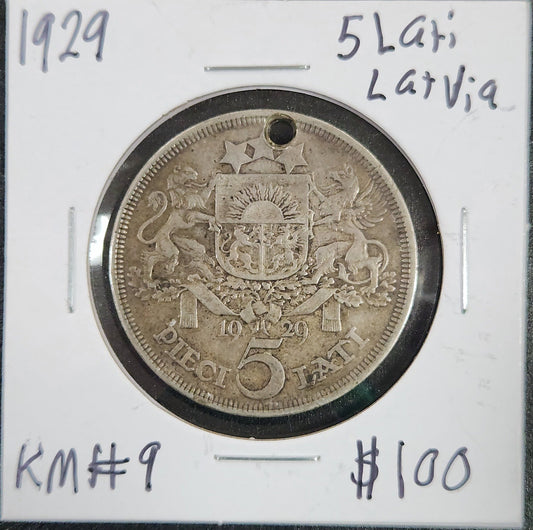 1929 5 Lati Latvia KM#9 Z2SD — Obverse