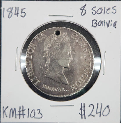 1845 8 Soles Bolivia Km#103 5XKK — Obverse