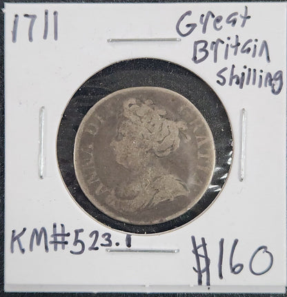 1711 Great Britain Shilling Km#523.1 KB2C — Obverse