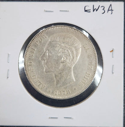 1878 Spain 5 Pesetas Km#676 EW3A — Reverse
