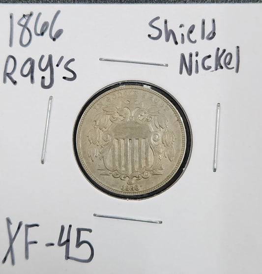 1866 Shield Nickel With Rays XF-45 2868.45-A — Obverse
