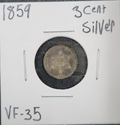1859 Three-Cent Silver VF-35 3626.35-A — Obverse