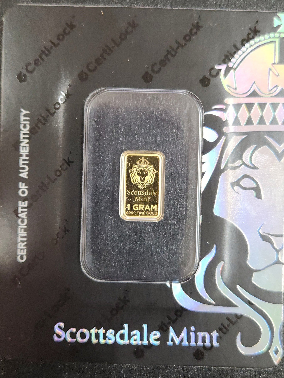 Scottsdale Mint 1 Gram.9999 Fine Gold Prepper Bar 32D9 — Obverse