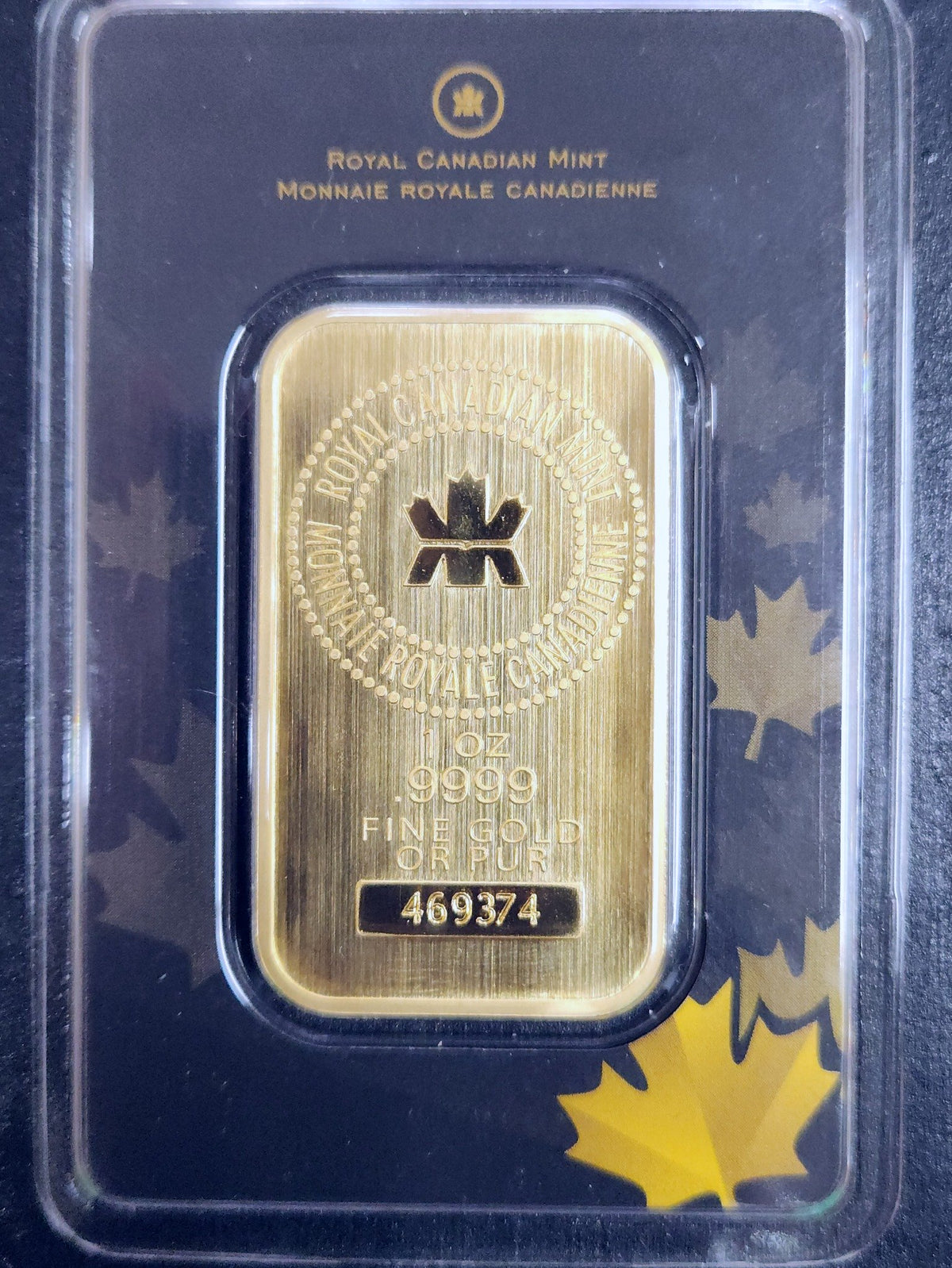Royal Canadian Mint 1 Oz.9999 Fine Gold Bar XEVG — Obverse