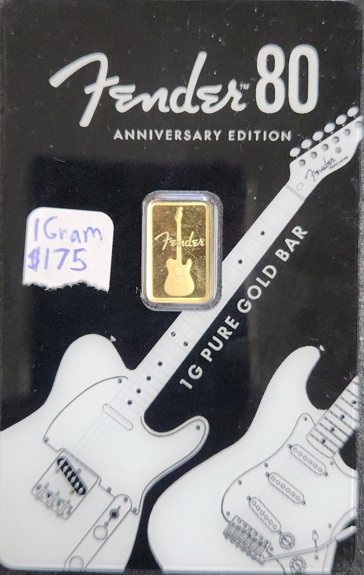 Fender 80th Anniversary Edition PAMP Suisse 1 Gram 999.9 Fine Gold Bar EVNN — Obverse