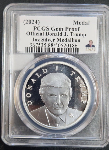 2024 Donald J. Trump Official 1oz Silver Medallion PCGS Gem Proof MG5B — Obverse