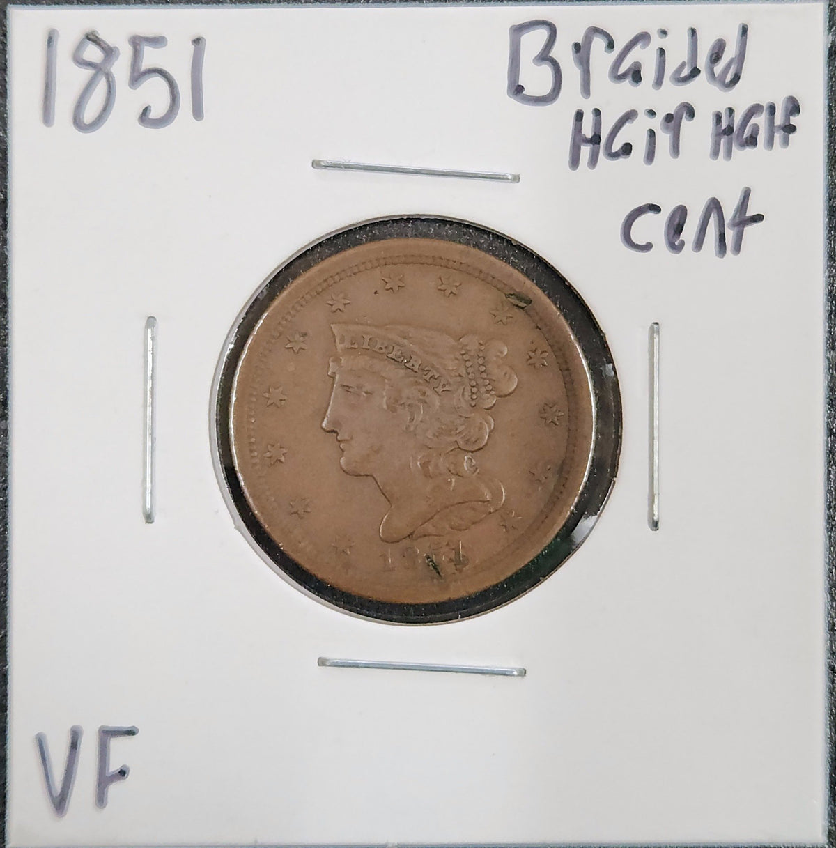 1851 Braided Hair Half Cent VF 657.D35-A — Obverse