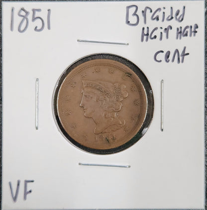 1851 Braided Hair Half Cent VF 657.D35-A — Obverse