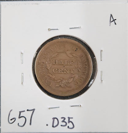 1851 Braided Hair Half Cent VF 657.D35-A — Reverse