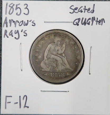1853 Seated Liberty Quarter Arrows & Rays F-12 5124.12-A — Obverse