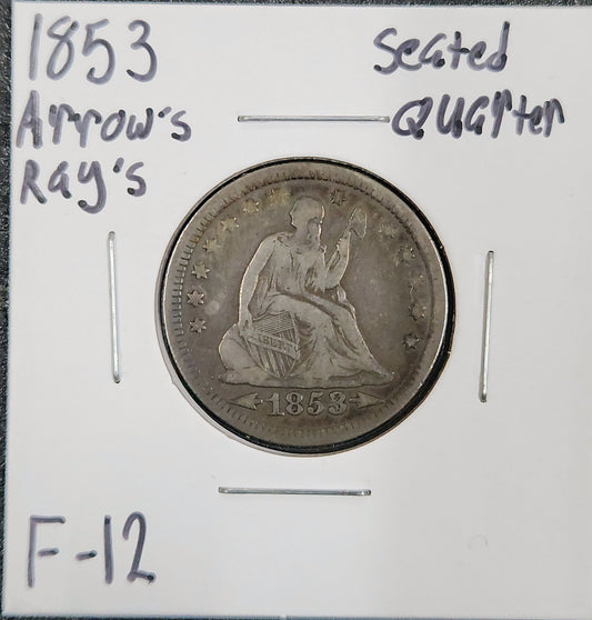 1853 Seated Liberty Quarter Arrows & Rays F-12 5124.12-A — Obverse