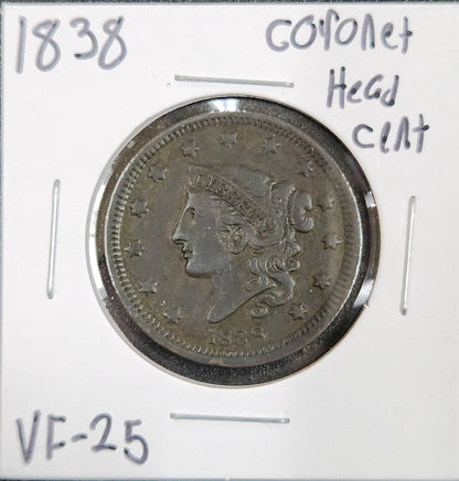 1838 Coronet Head Large Cent VF-25 1042.25-A — Obverse