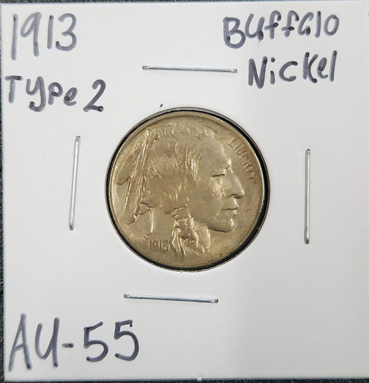 1913 Buffalo Nickel Type 2 AU-55 3078.55-A — Obverse