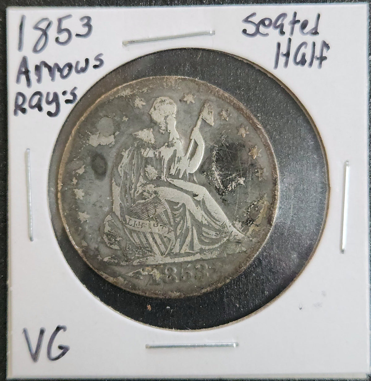1853 Seated Liberty Half Dollar Arrows & Rays VG 6271.D8-A — Obverse